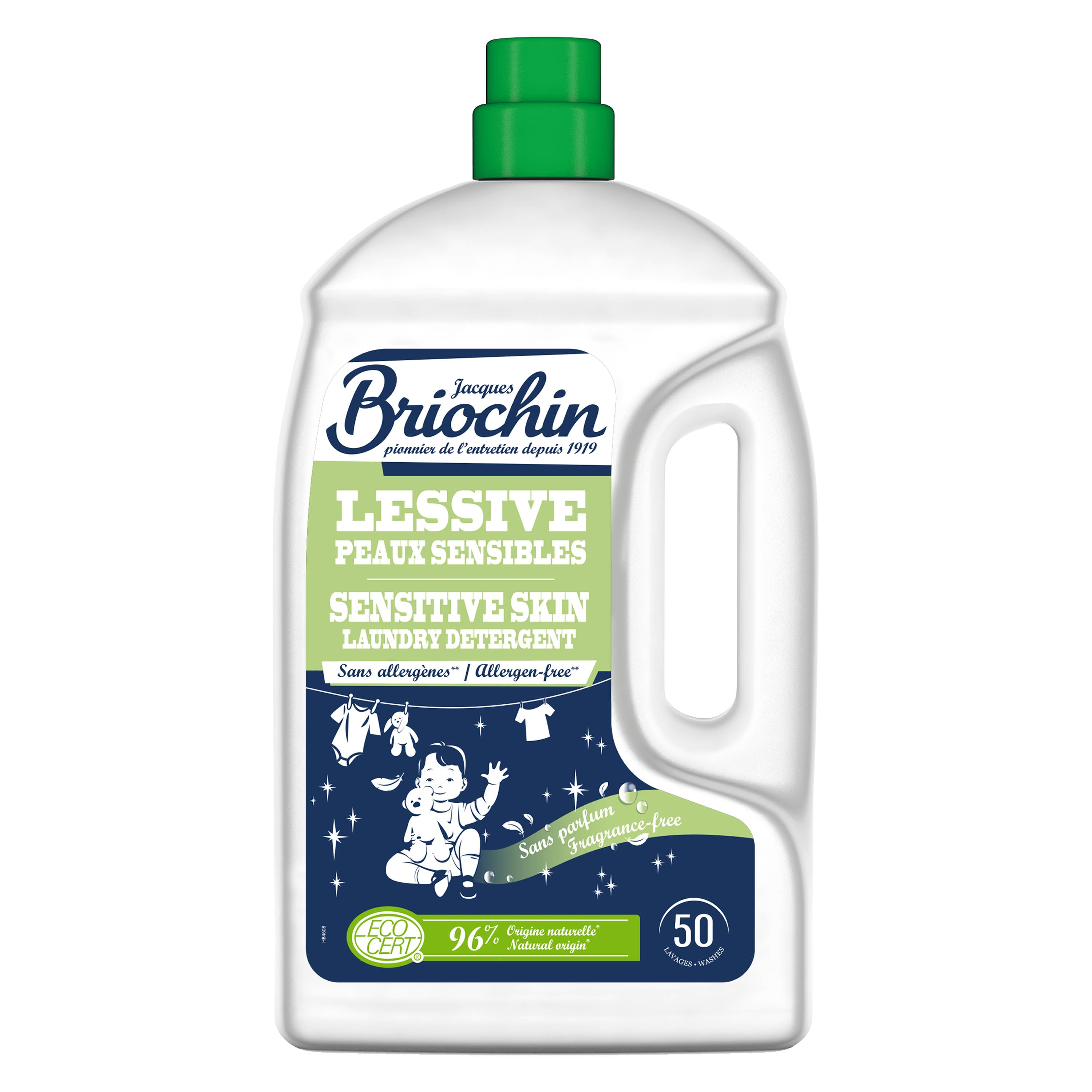 JACQUES BRIOCHIN - Ma Lessive Peaux Sensibles  – Sans parfum- 50 lavages 2,27l Sans parfum