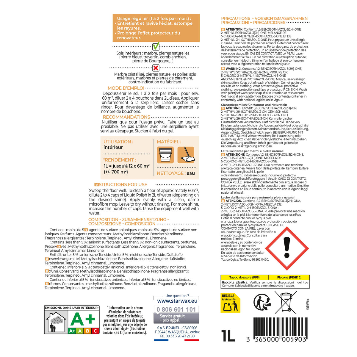 STARWAX - Lait de brillance pour marbres et pierres naturelles 1L