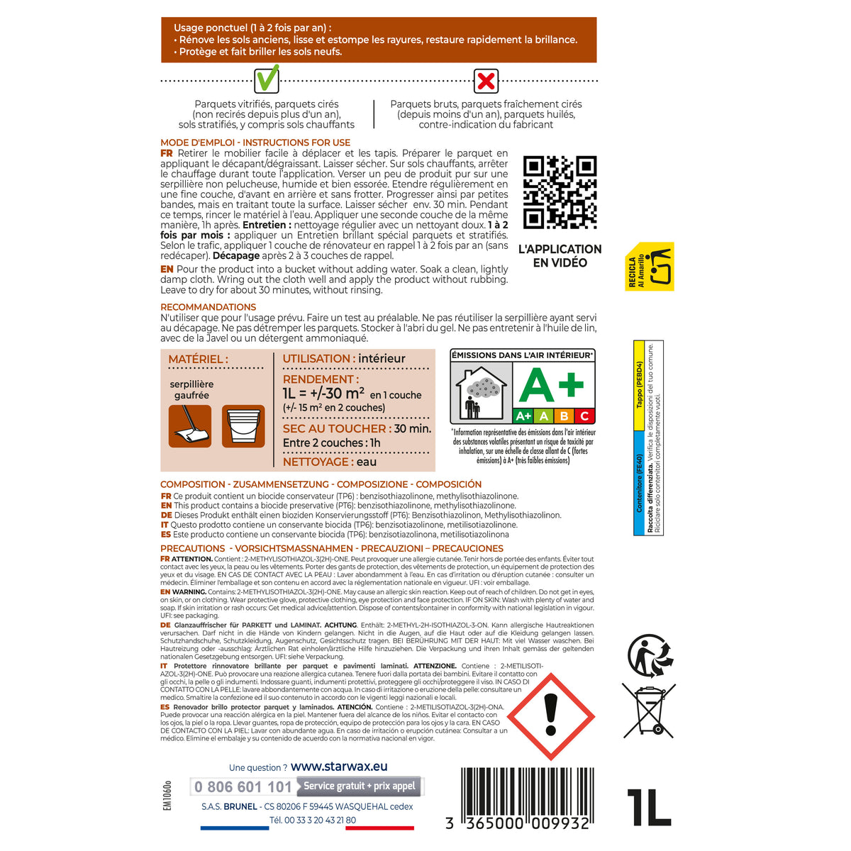 STARWAX - Rénovateur brillant protecteur pour parquets et sols stratifiés
 1L