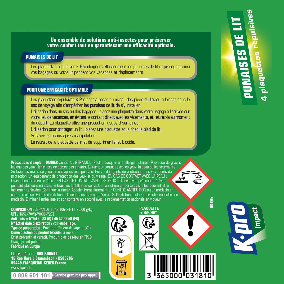 K.PRO - Plaquettes punaises de lit 4 plaquettes
