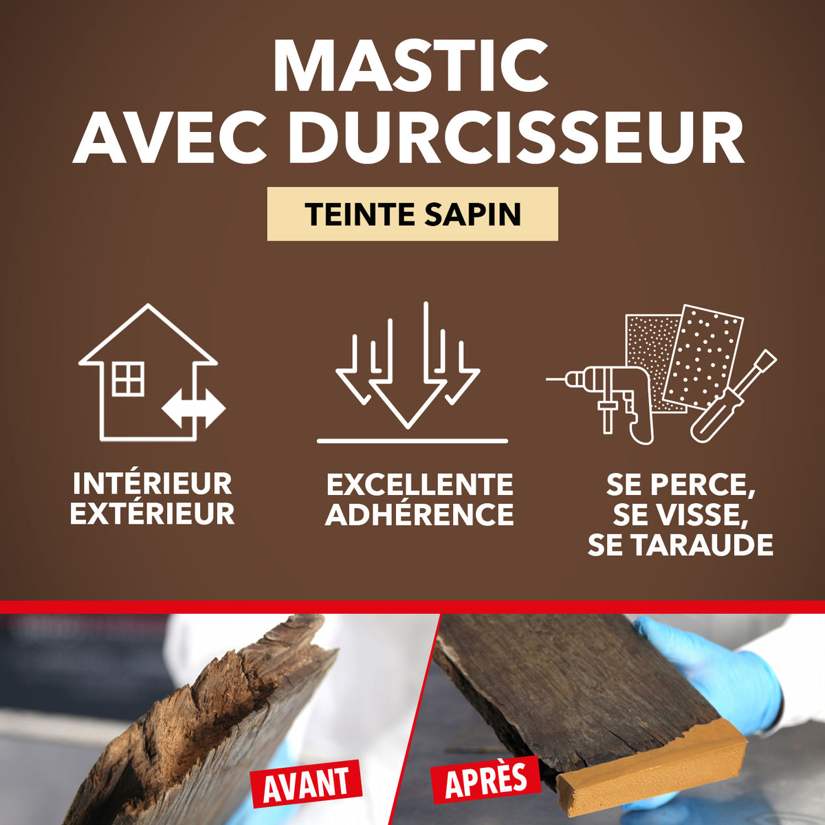 SINTO - Reconstitue angles et gros trous 500ml Chêne