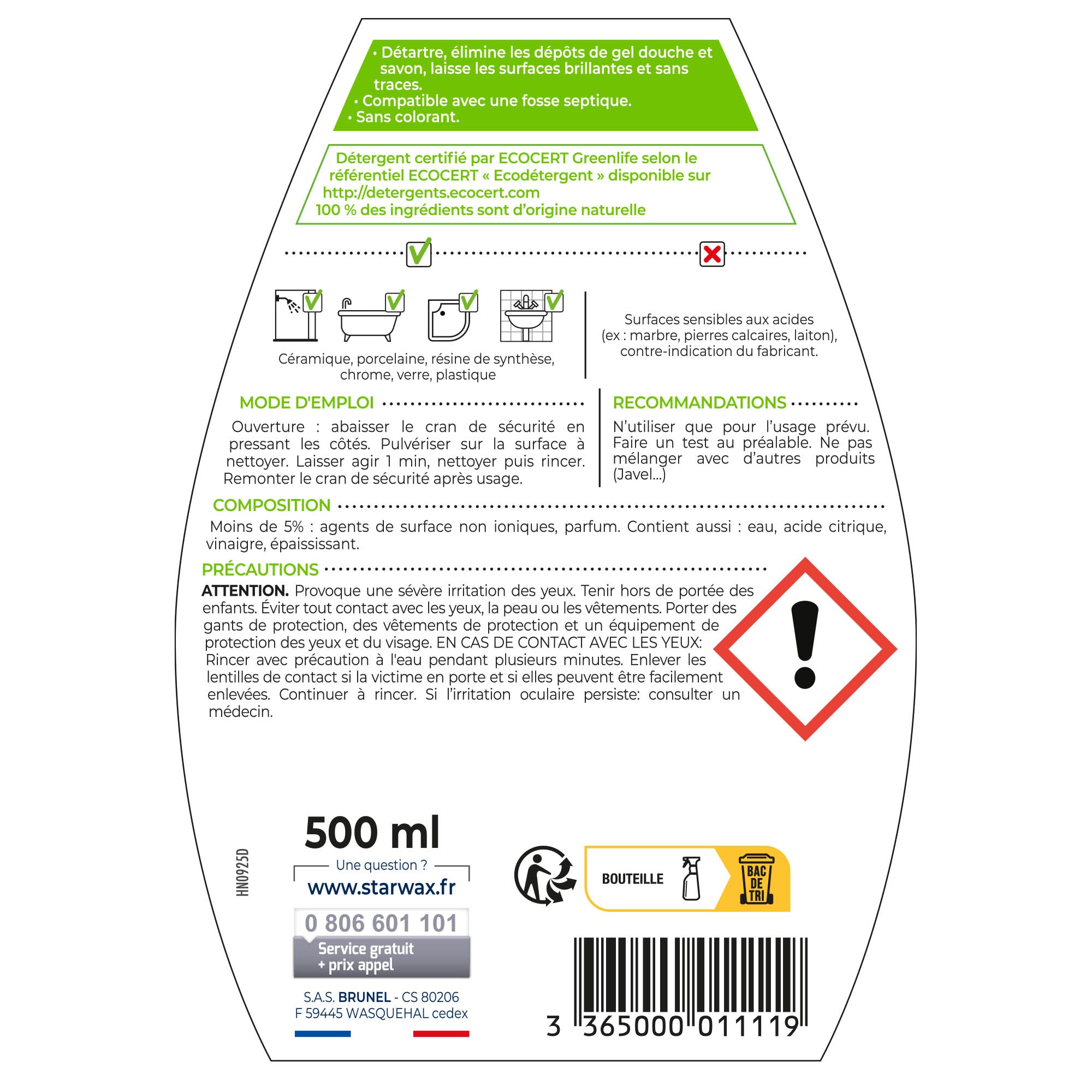 STARWAX SOLUVERT - Anti-calcaire express pour salle de bains Ecocert 500ml