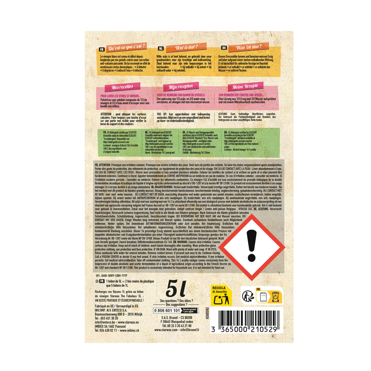 STARWAX FABULOUS - Vinaigre blanc 14° 1L