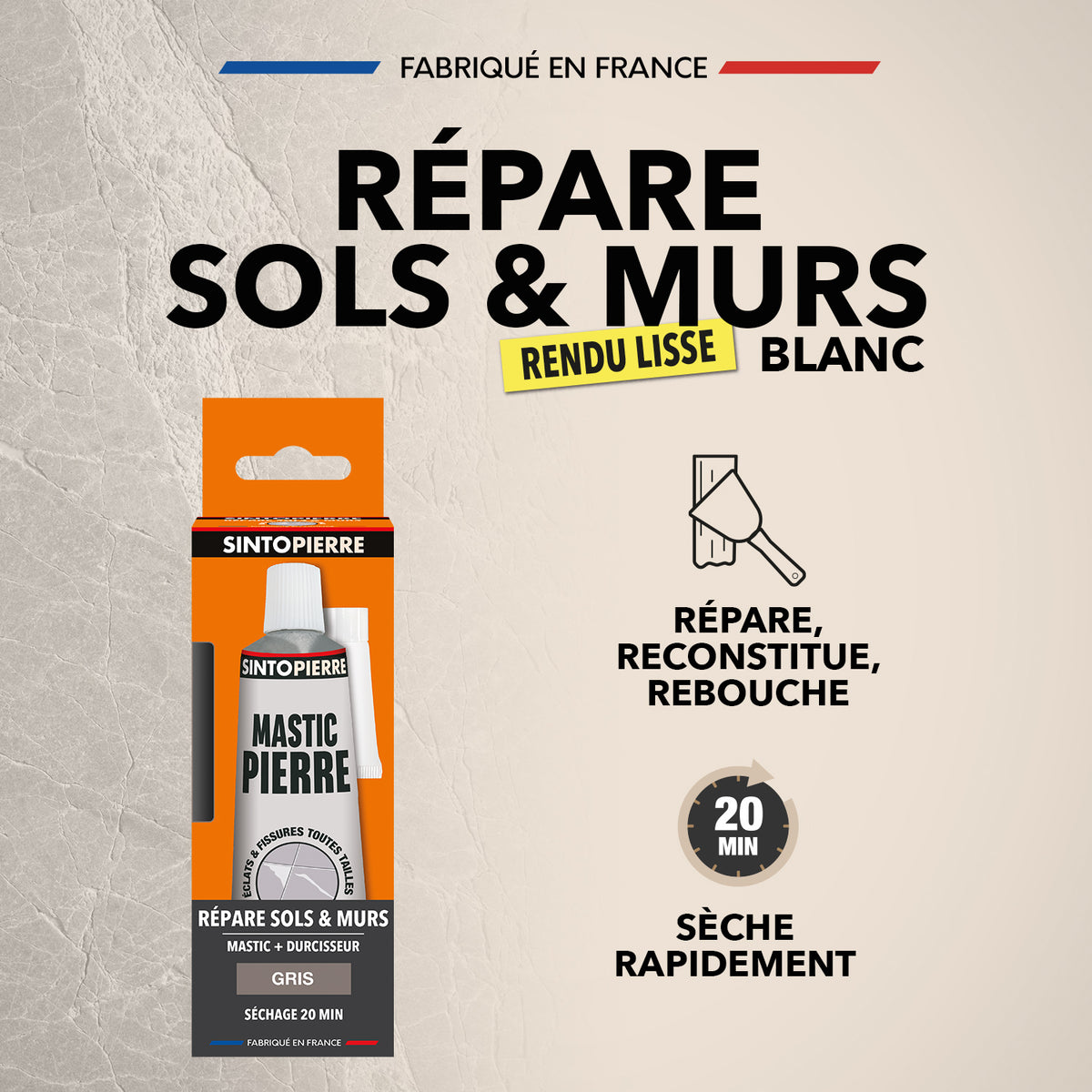 SINTO - Répare sols et murs gris (ardoise, marbre, pierre bleue, béton ciré) 280g Gris