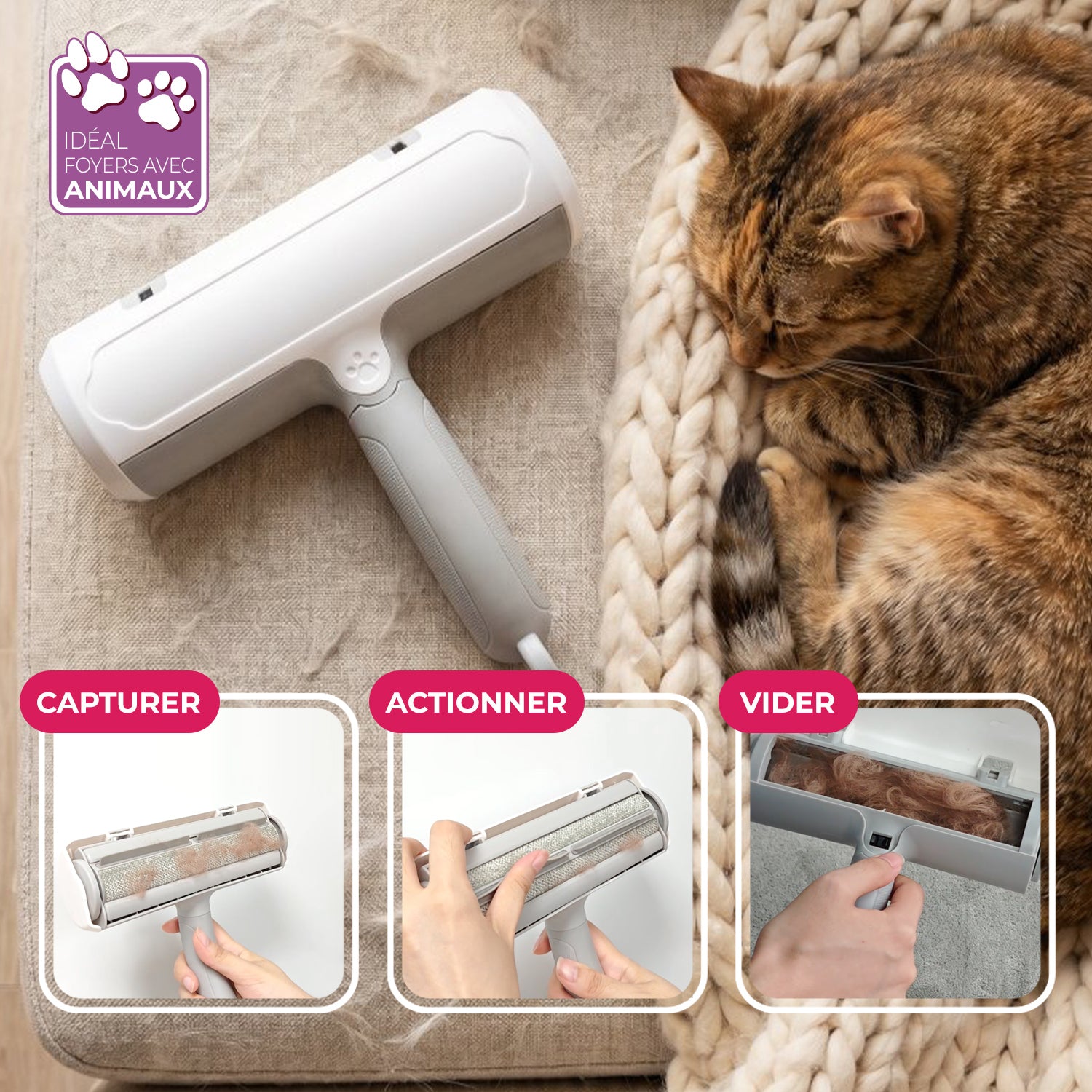 STARWAX - Brosse anti-poils animaux 1 Blanche et gris