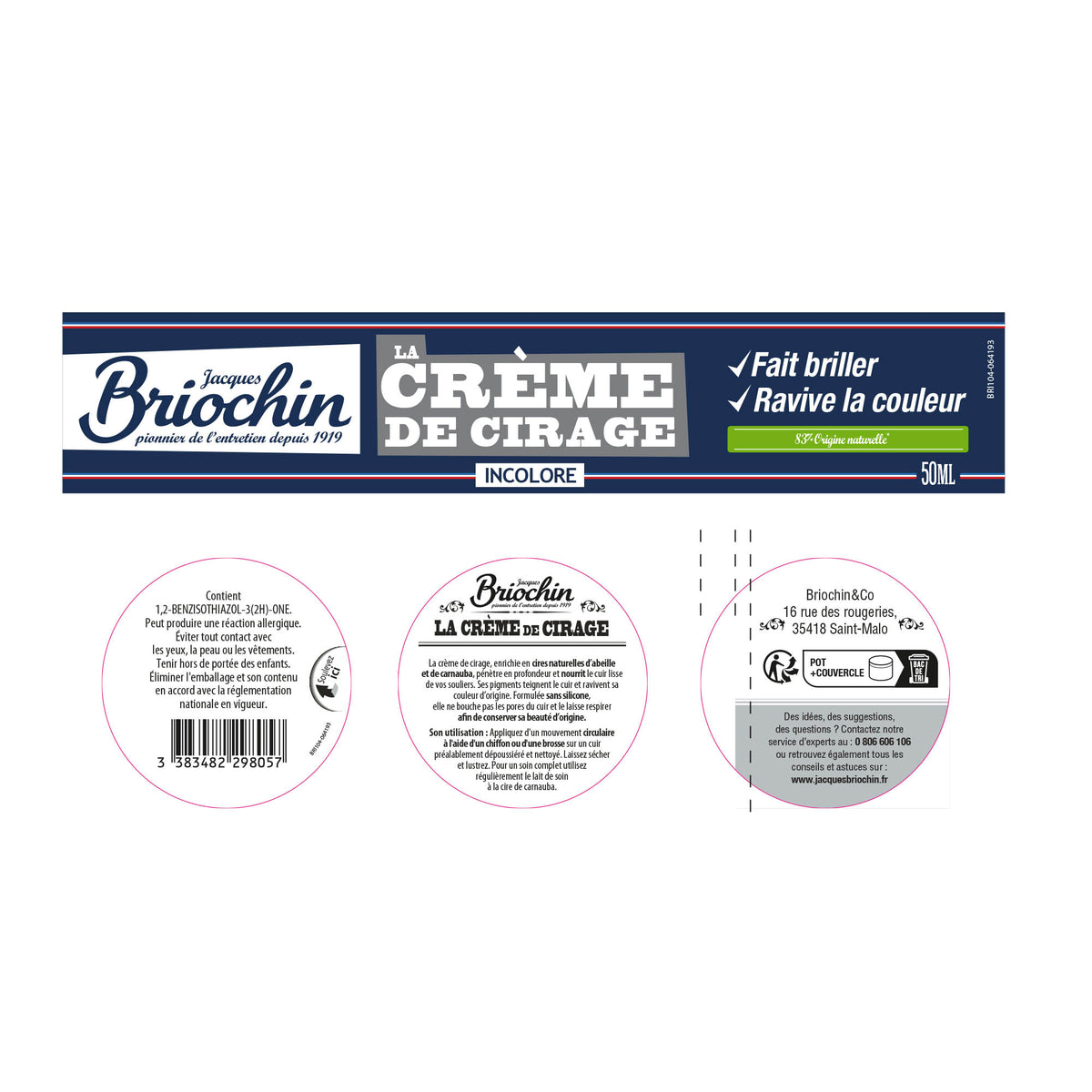 JACQUES BRIOCHIN - Crème de cirage incolore 50ml