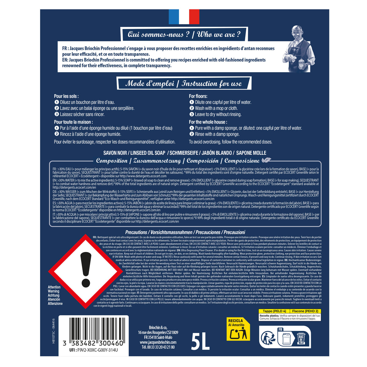 JACQUES BRIOCHIN PRO - Le Savon Noir sols 5L Sans parfum