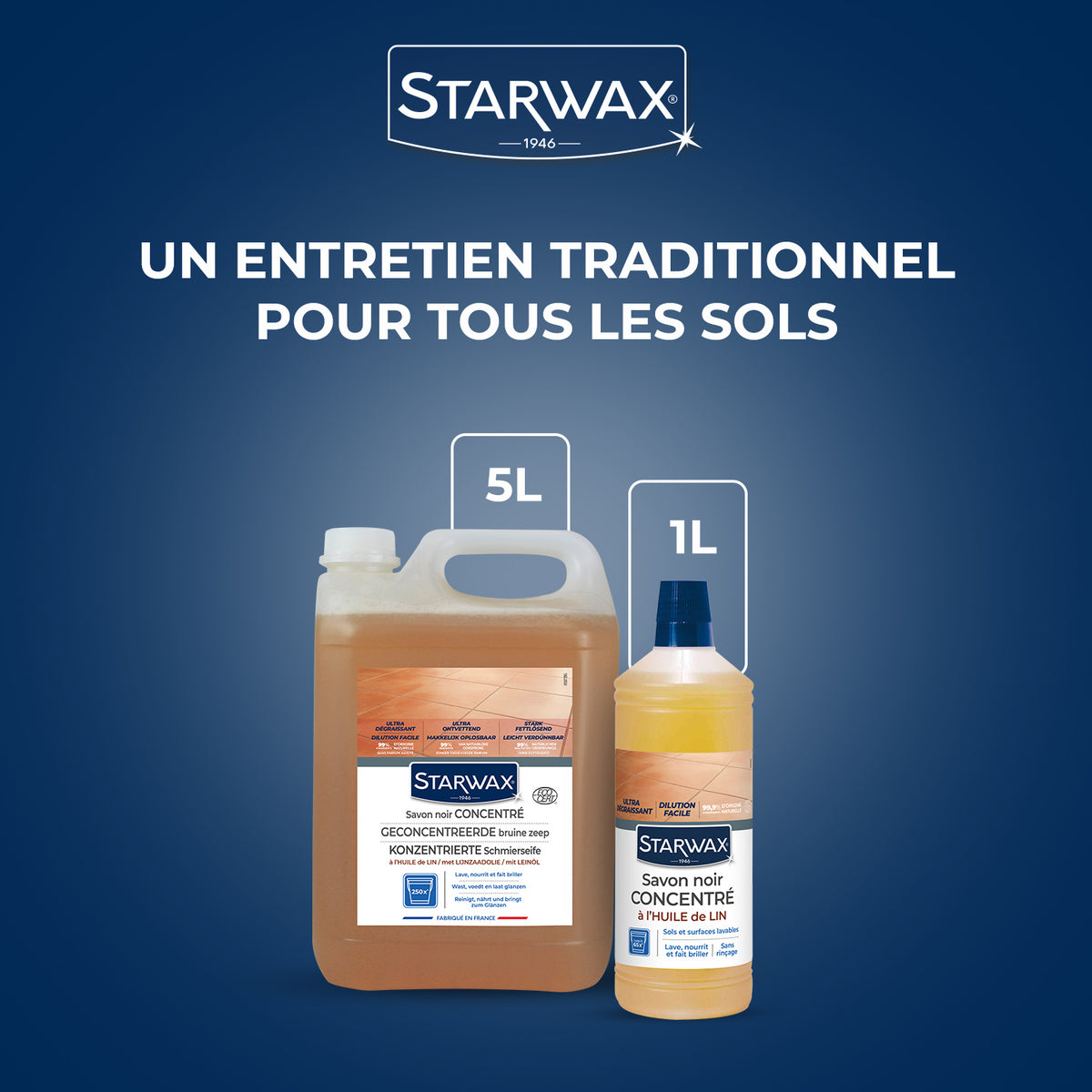 STARWAX - Savon noir à l'huile de lin pour les sols intérieurs 1L