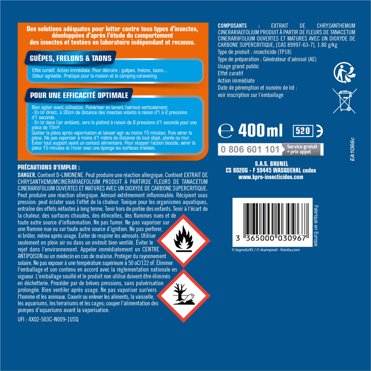 K.PRO - Aérosol contre guêpes et frelons 400ml