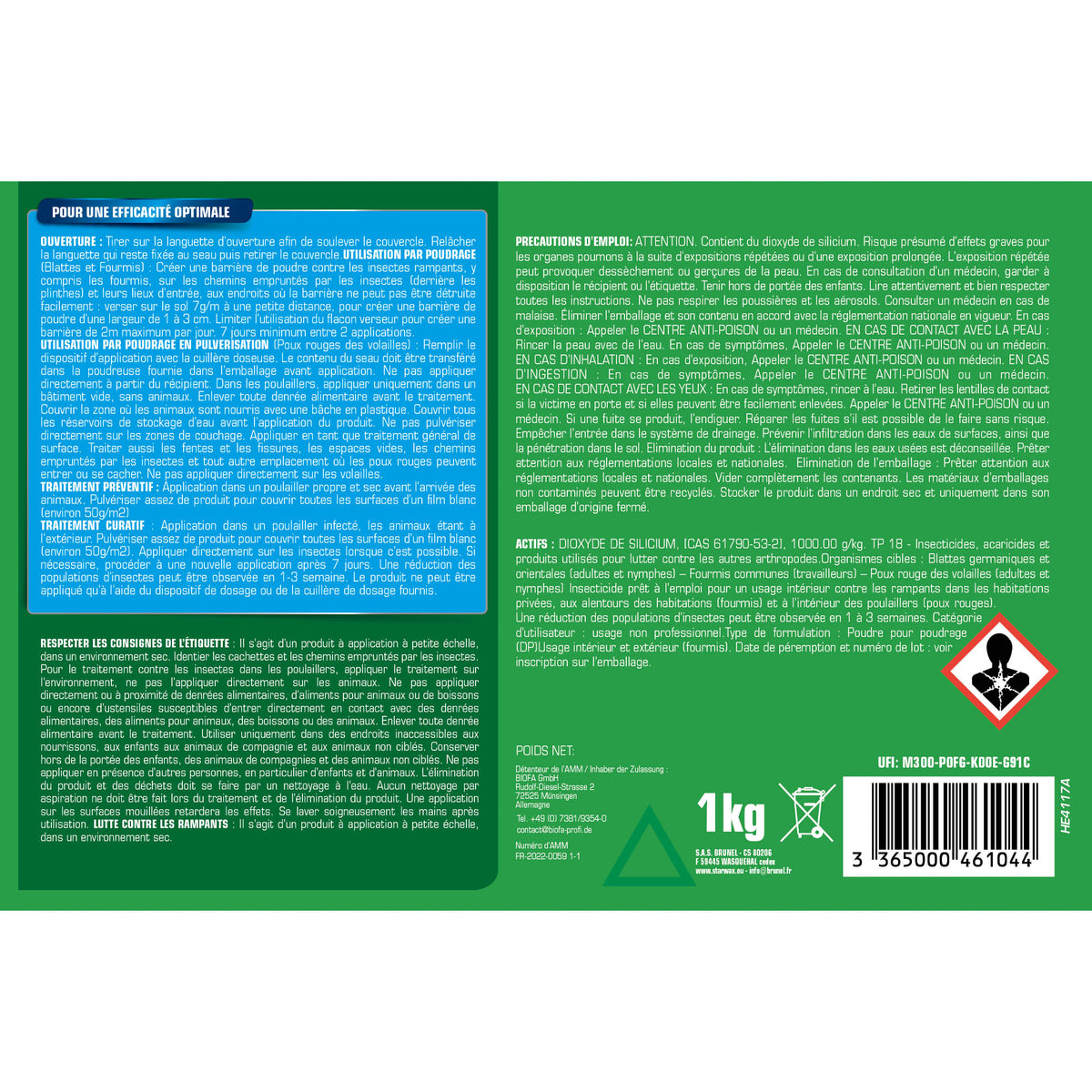 K.PRO - Terre de Diatomée Punaises de Lit avec flacon applicateur 1kg Maxi format