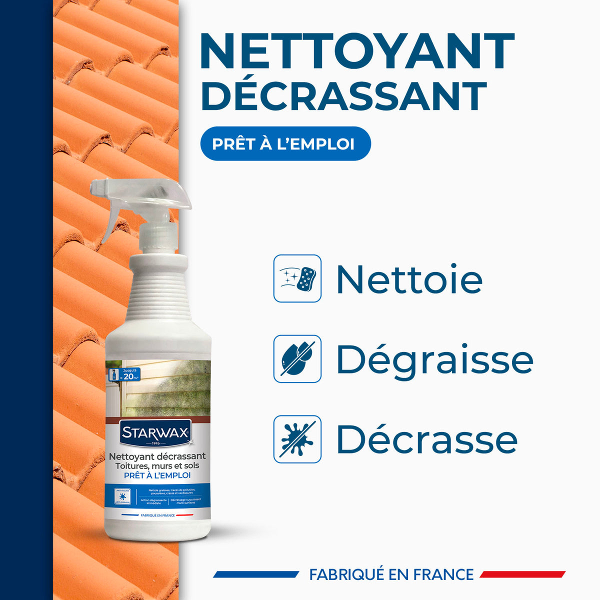 STARWAX - Nettoyant décrassant pour toitures, murs, et sols extérieurs 1L