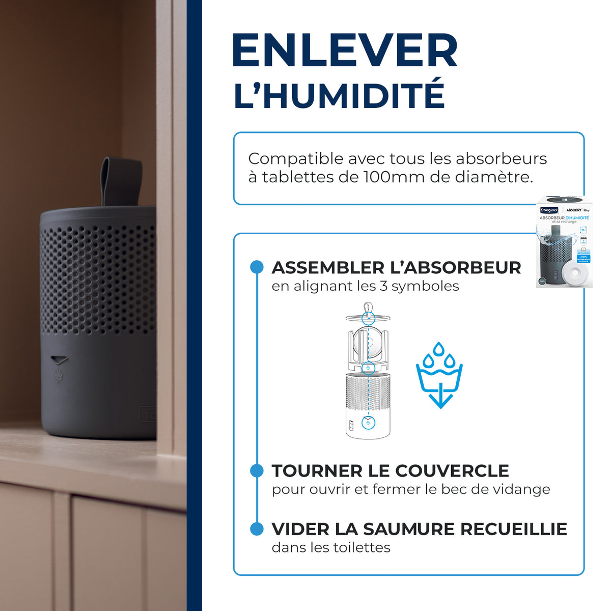STARWAX - Absorbeur d'humidité + 1 tablette 500g Gris