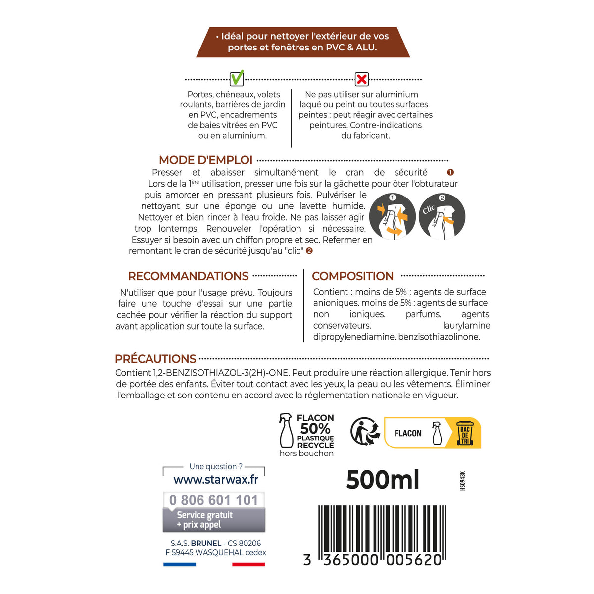 STARWAX - Nettoyant portes et fenêtres prêt à l'emploi 500ml