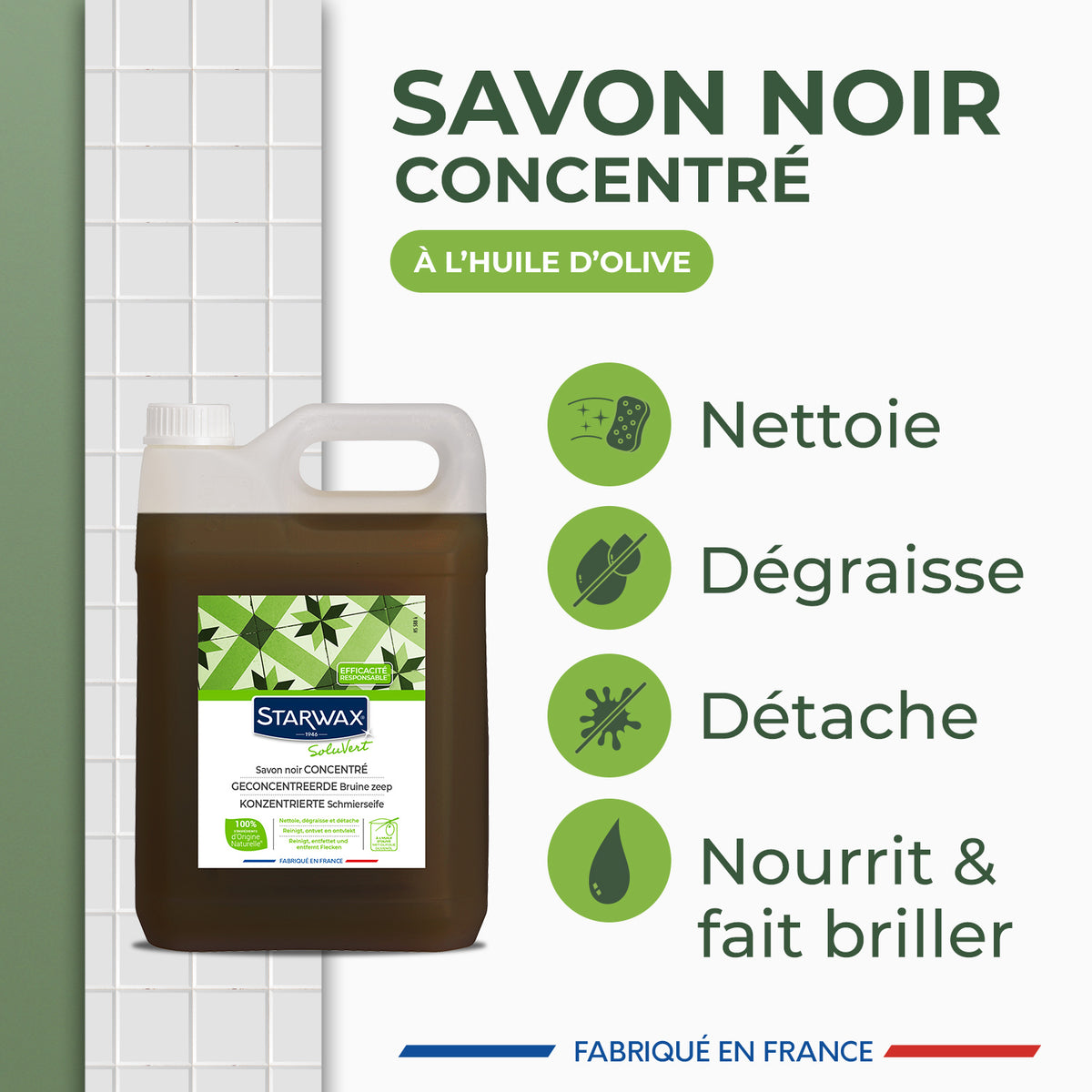 STARWAX SOLUVERT - Savon noir concentré à l'huile d'olive 1L