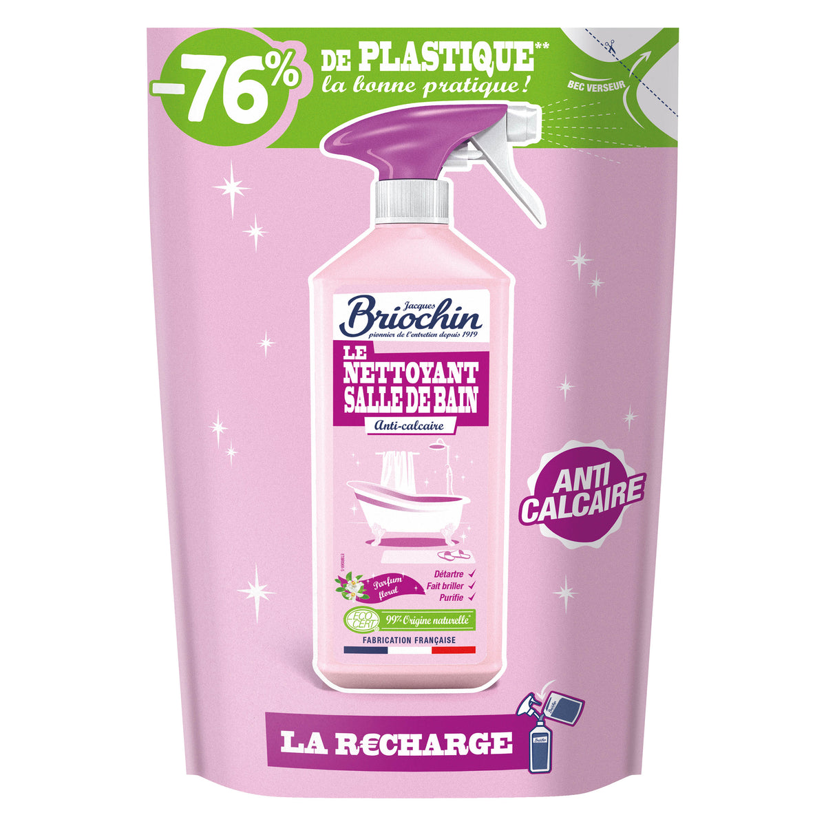 JACQUES BRIOCHIN - Recharge Nettoyant Salle de bain  parfum floral 750ml Parfum floral