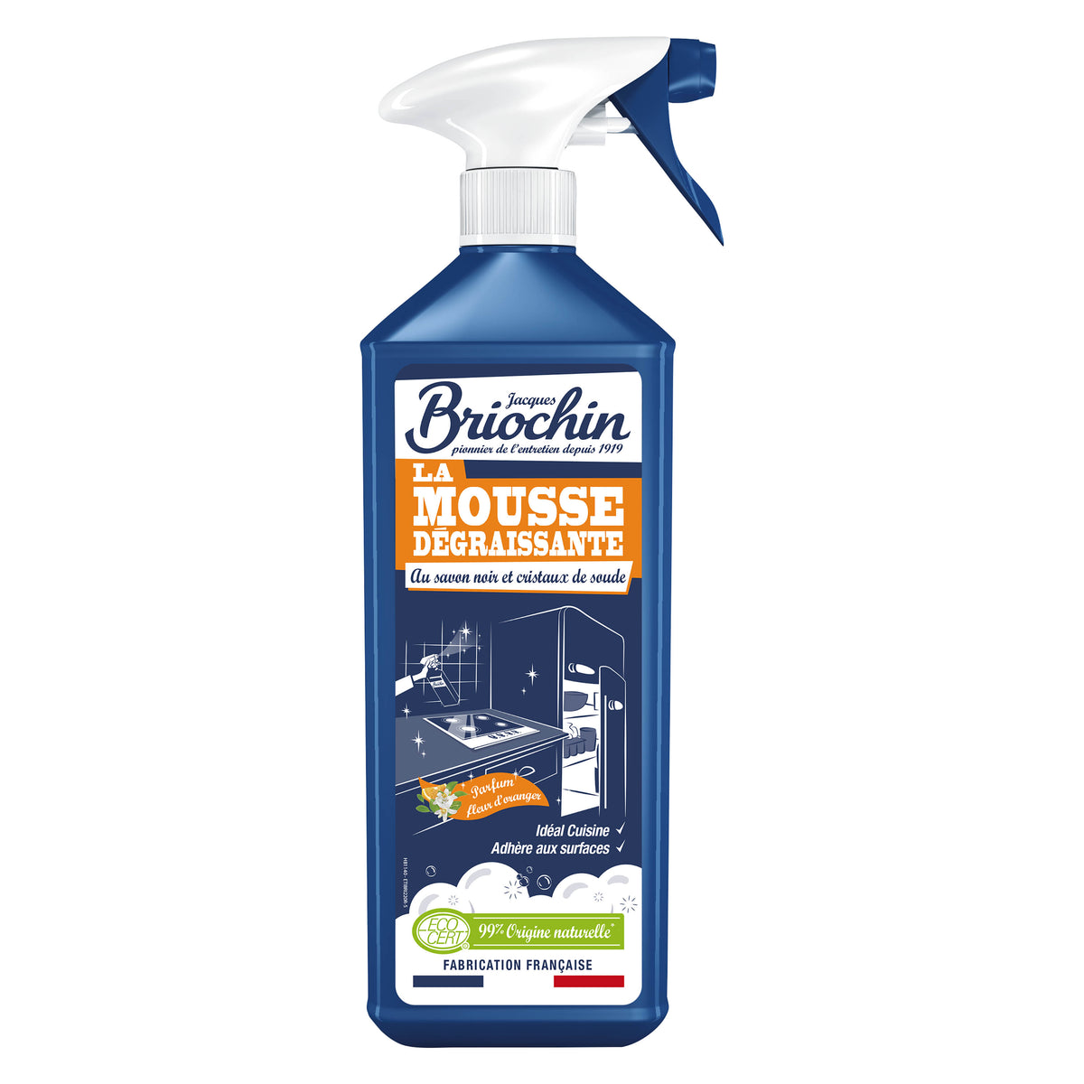 JACQUES BRIOCHIN - Mousse dégraissante au savon noir et cristaux de soude 750ml Fleur d'oranger