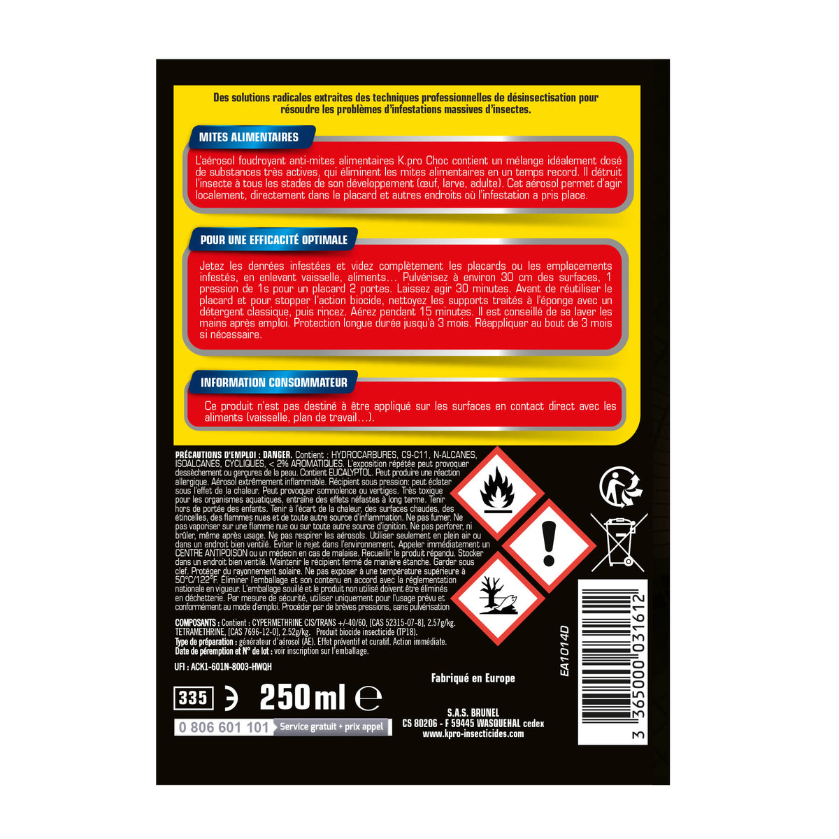 K.PRO - Aérosol foudroyant mites alimentaires 250ml