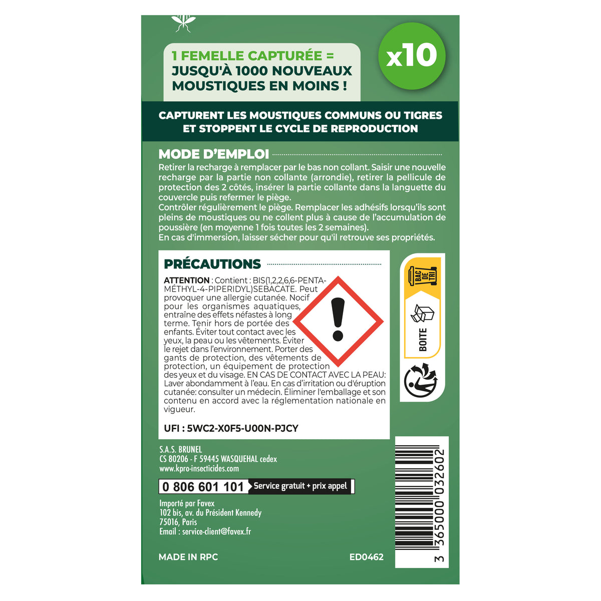 K.PRO - Pack de 10 recharges adhésives pour Pièges anti-ponte moustiques 10 adhésifs