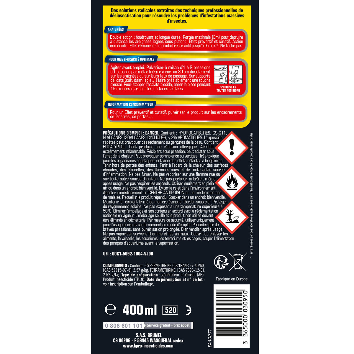 K.PRO - Aérosol foudroyant araignées
 400ml