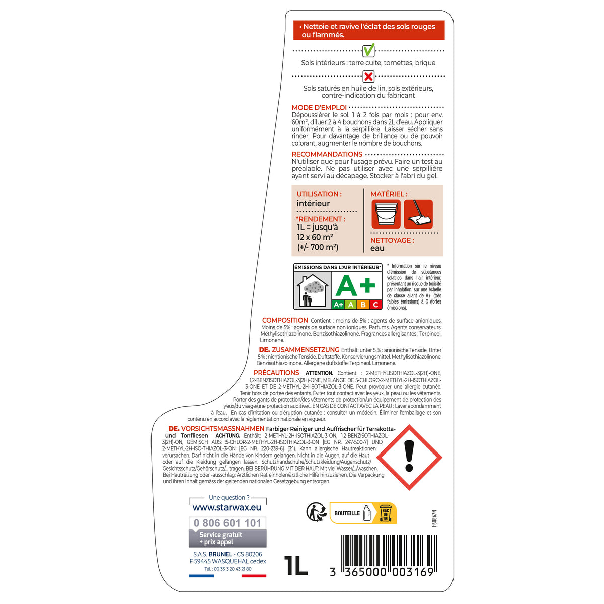 STARWAX - Nettoyant raviveur coloré pour tomettes et terres cuites 1L