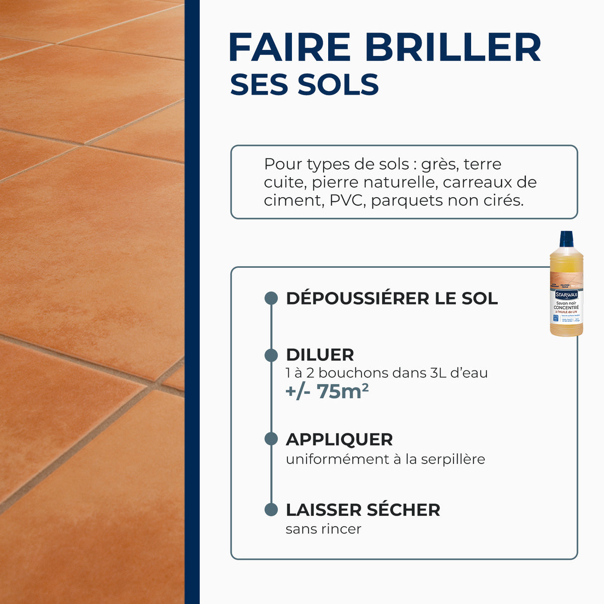 STARWAX - Savon noir à l'huile de lin pour les sols intérieurs 1L