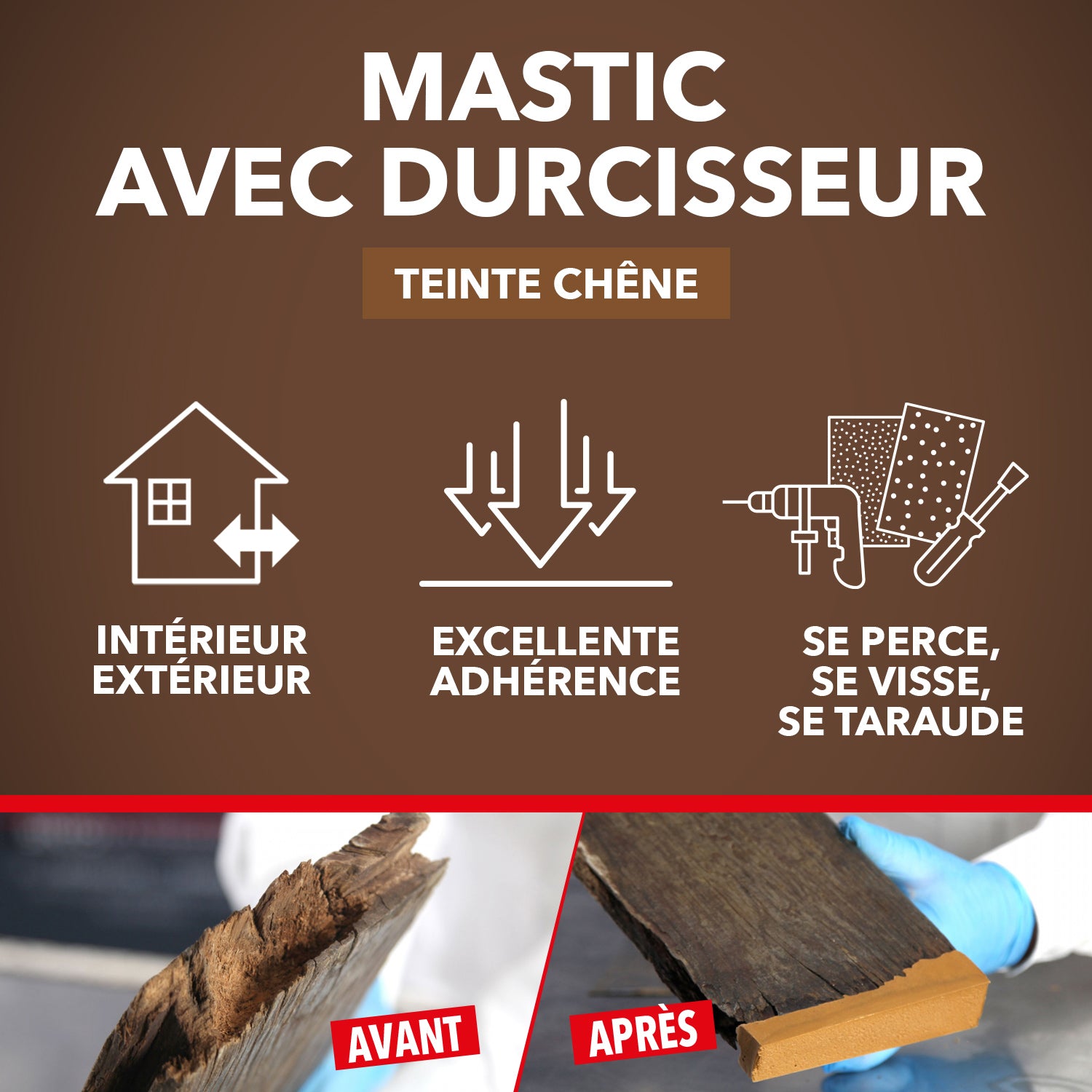 SINTO - Reconstitue angles et gros trous 500ml Chêne