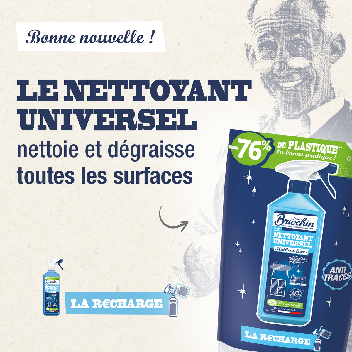 JACQUES BRIOCHIN - Recharge Nettoyant universel 750ml Sans parfum